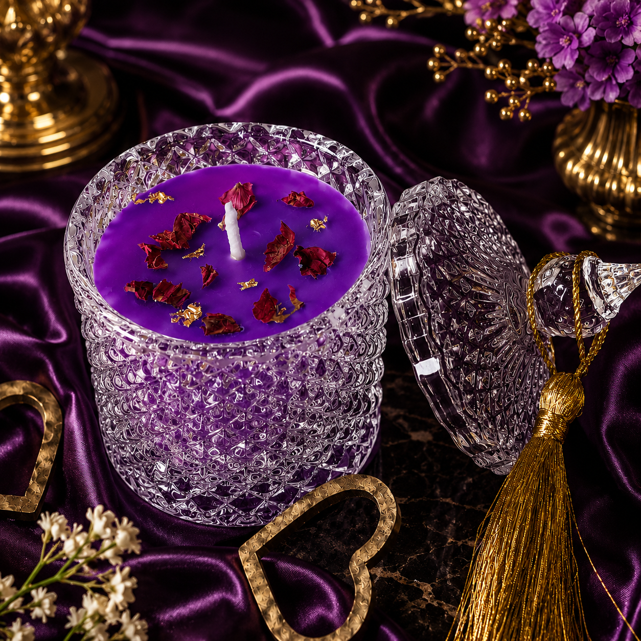 Premium Round Glass Jar Scented Candle - PURPLE