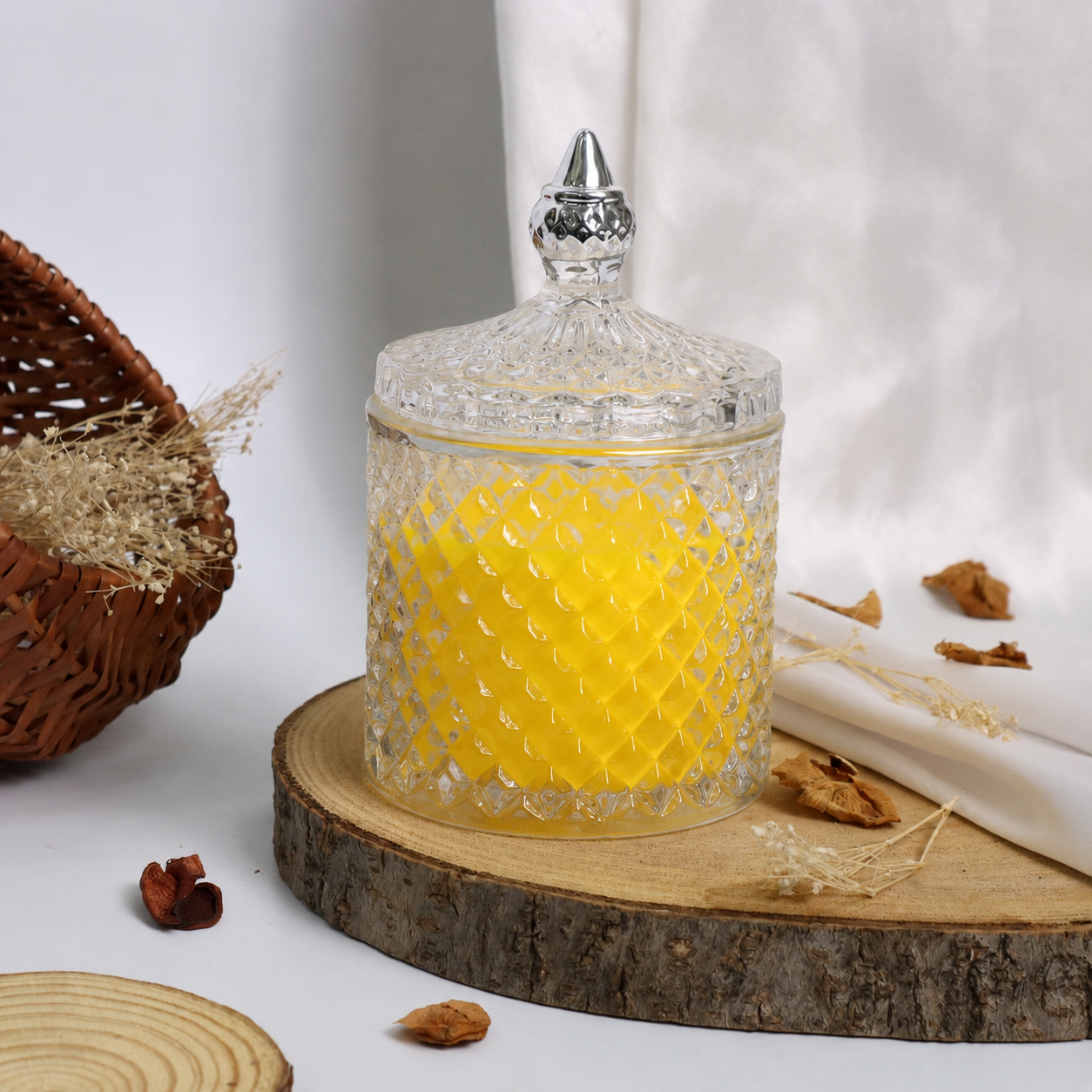 Premium Round Glass Jar Scented Candle - YELLOW