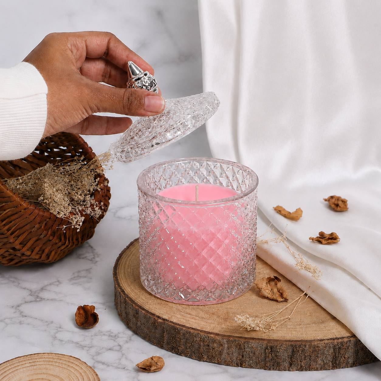 Premium Round Glass Jar Scented Candle - PINK