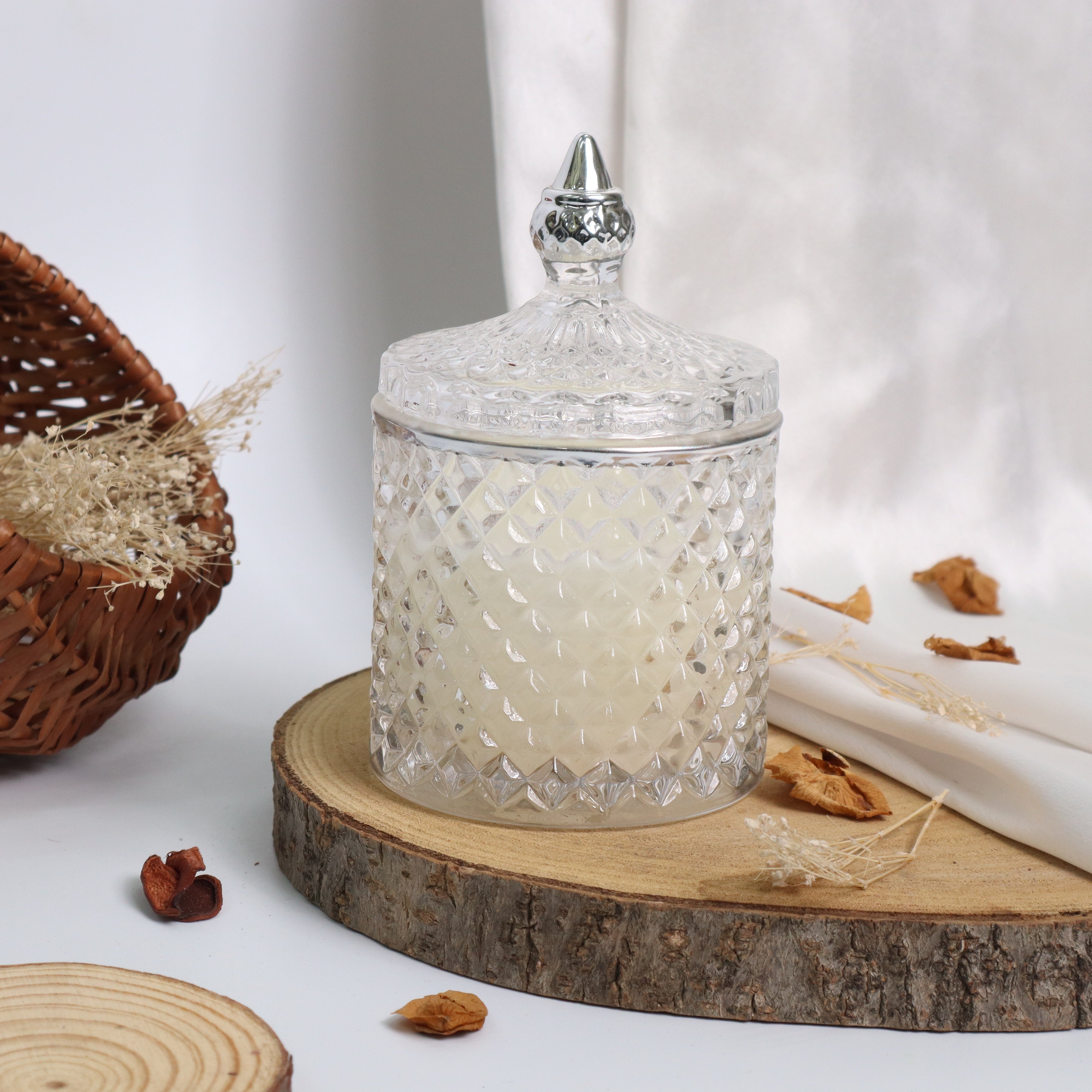 Premium Round Glass Jar Scented Candle - WHITE
