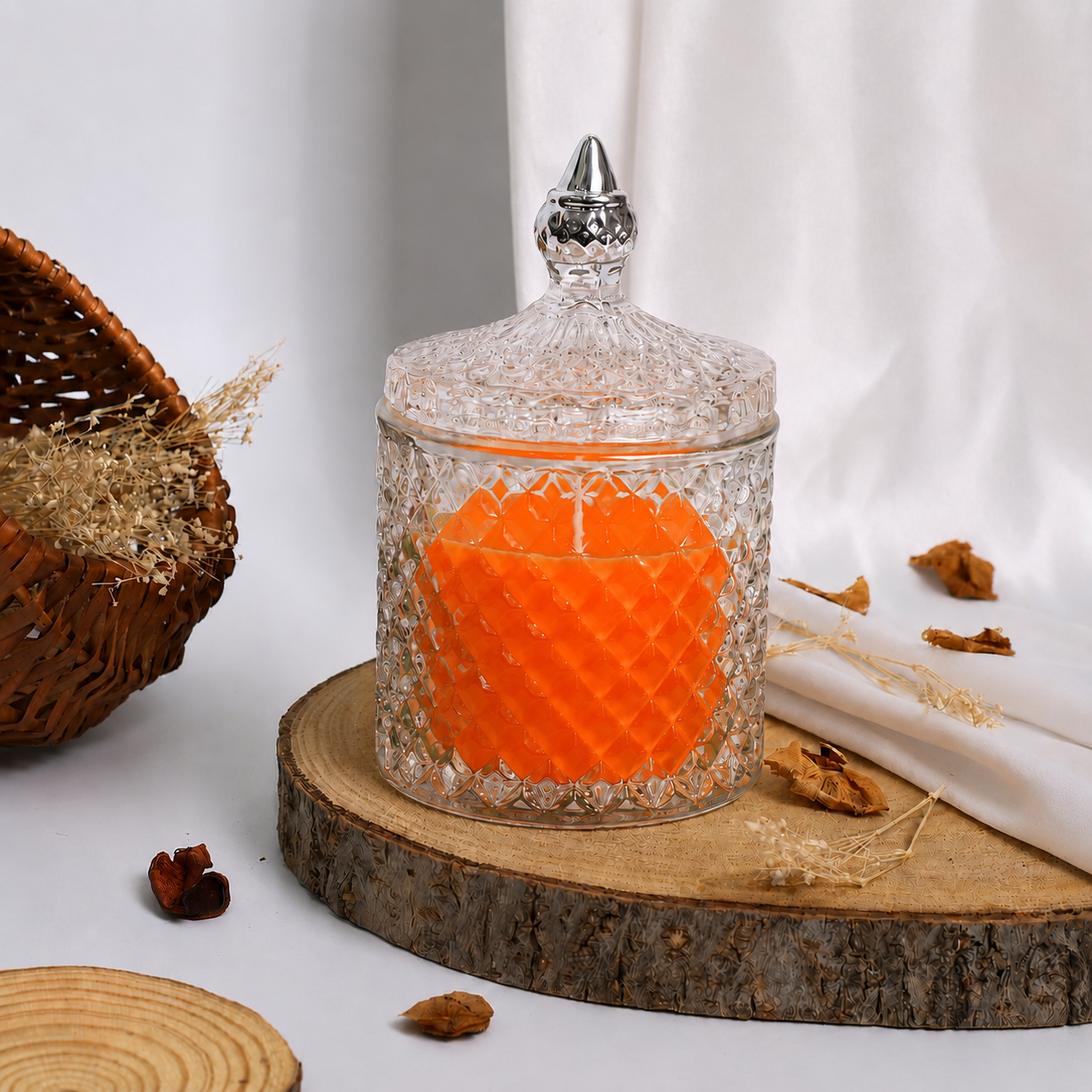 Premium Round Glass Jar Scented Candle - ORANGE