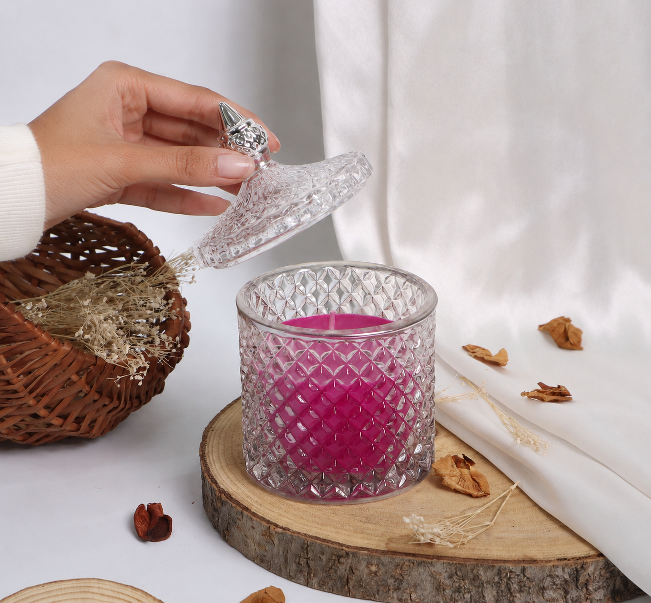 Premium Round Glass Jar Scented Candle - MAGENTA