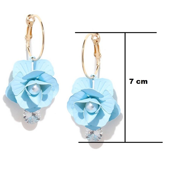 Beautiful Blue Flower Gold Plated Hoop Earrings for Girls and Women