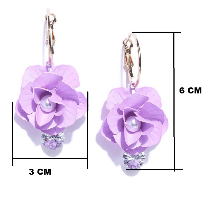 Exclusive Italian Floral Zircons Purple Hoop Earrings for Girls Purple