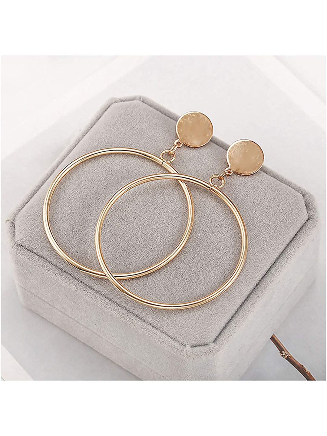 Brass Alloy Contemporary Gold Finish Hoop Earrings for Girls - Golden