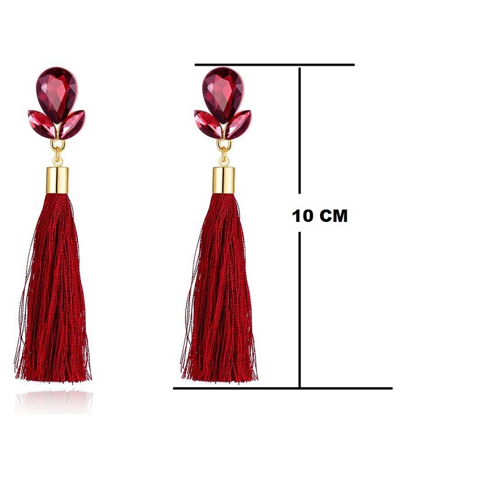 Beautiful Italian Long Brass silk Thread Tassel Flowers Earrings