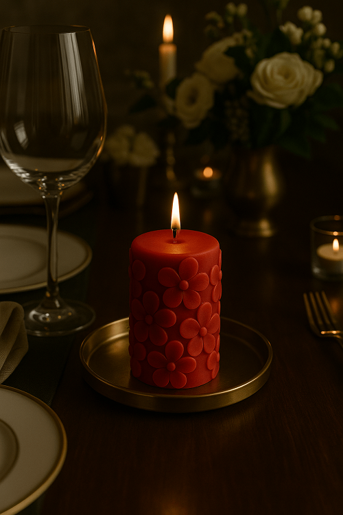 Derben Clove Floral Scented Pillar Candles for Party - RED