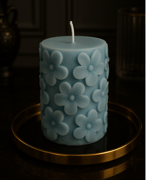 Derben Clove Floral Scented Pillar Candles for Party - BLUE