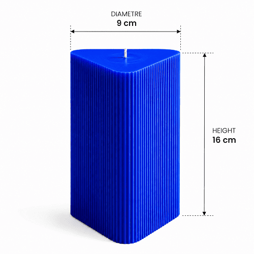 Large Triangle Ribbed Scented Pillar Candle blue
