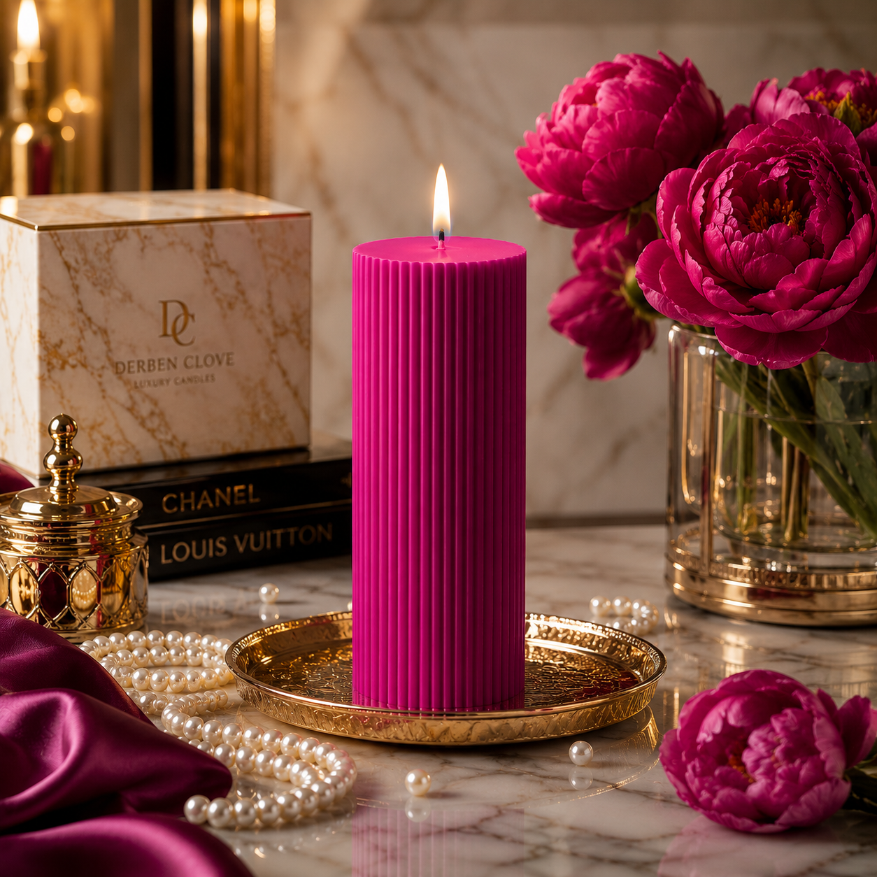 Luxury Spiral Pillar Scented Perfume Candle MAGENTA