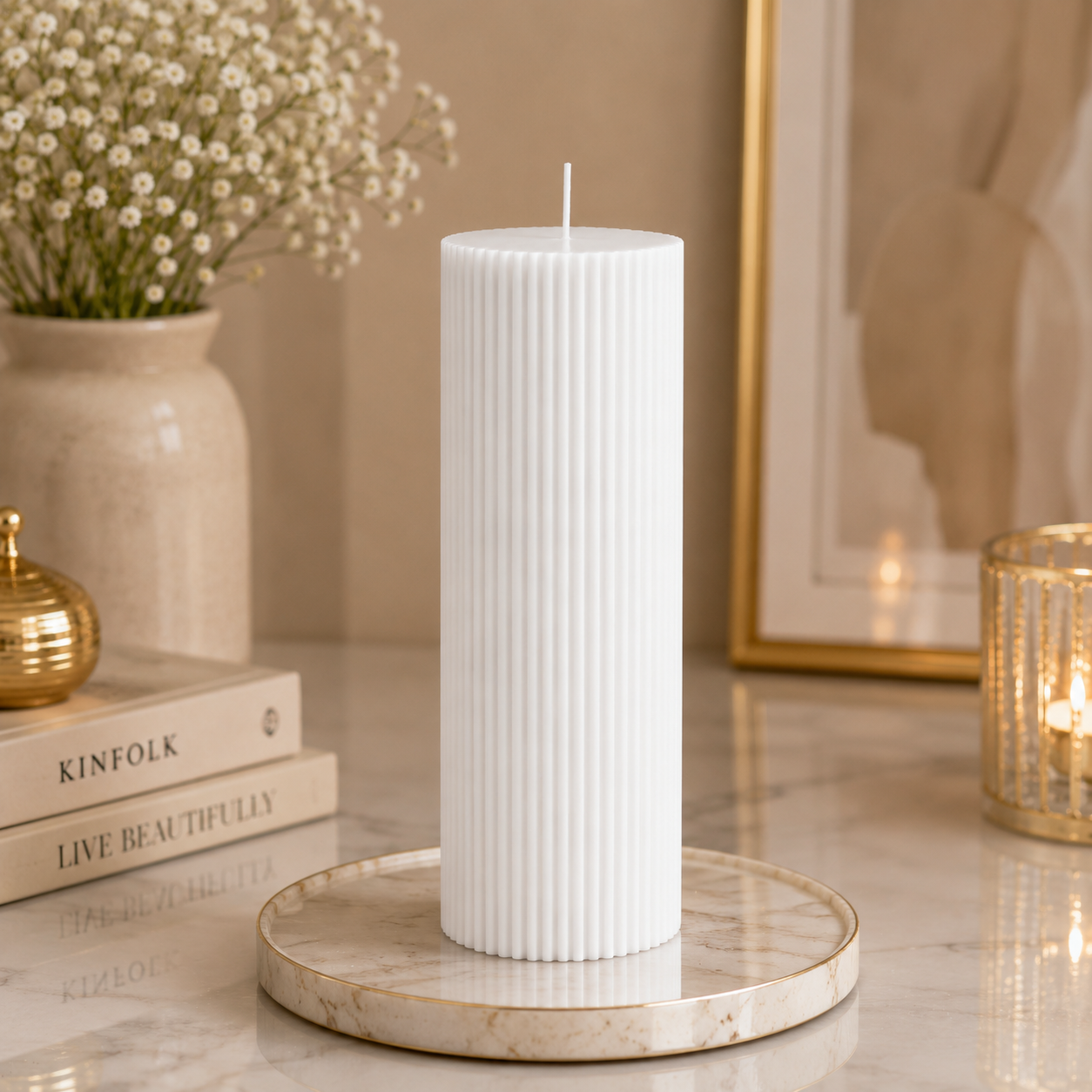 Luxury Spiral Pillar Scented Perfume Candle White