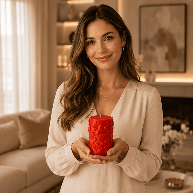 Derben Clove Floral Scented Pillar Candles for Party - RED