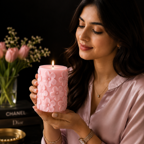 Derben Clove Floral Scented Pillar Candles for Party - PINK