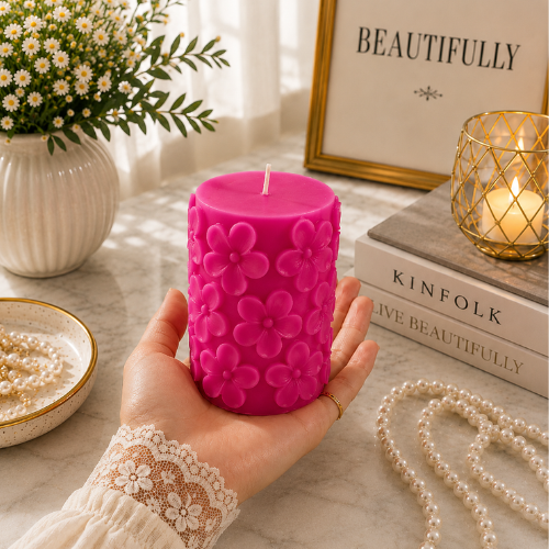 Derben Clove Floral Scented Pillar Candles for Party - MAGENTA