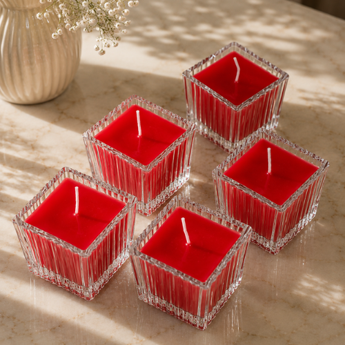 Square Glass Jar Scented Candle with Crystal Lid RED