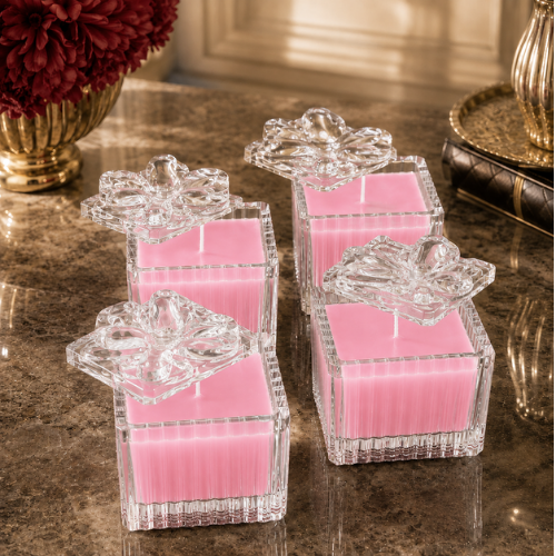 Square Glass Jar Scented Candle with Crystal Lid BABY PINK