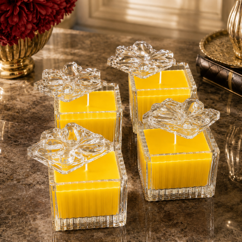 Square Glass Jar Scented Candle with Crystal Lid YELLOW