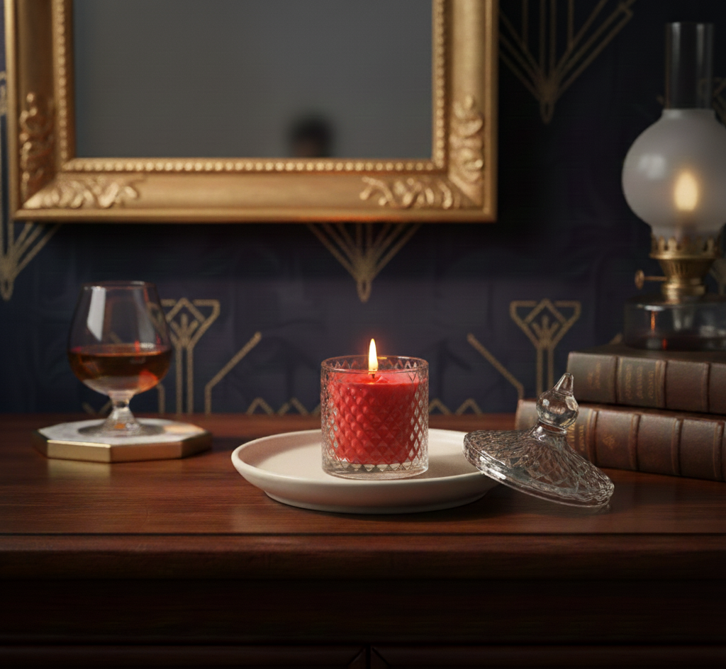 Premium Round Glass Jar Scented Candle - RED