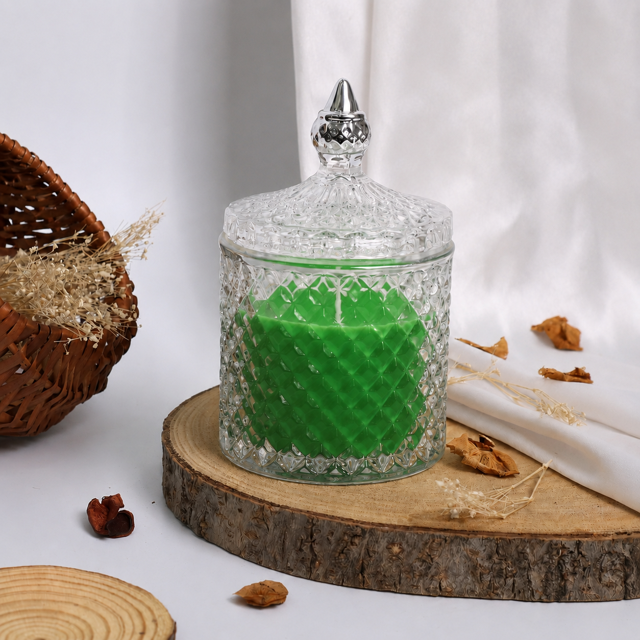 Premium Round Glass Jar Scented Candle - GREEN