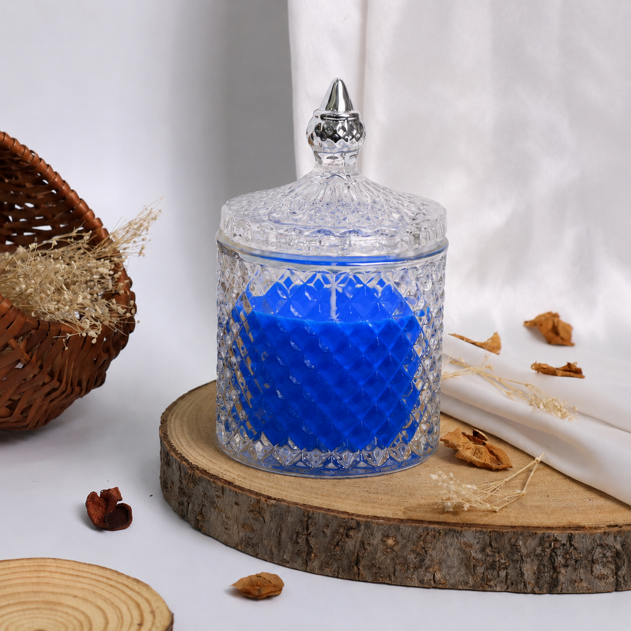 Premium Round Glass Jar Scented Candle - BLUE