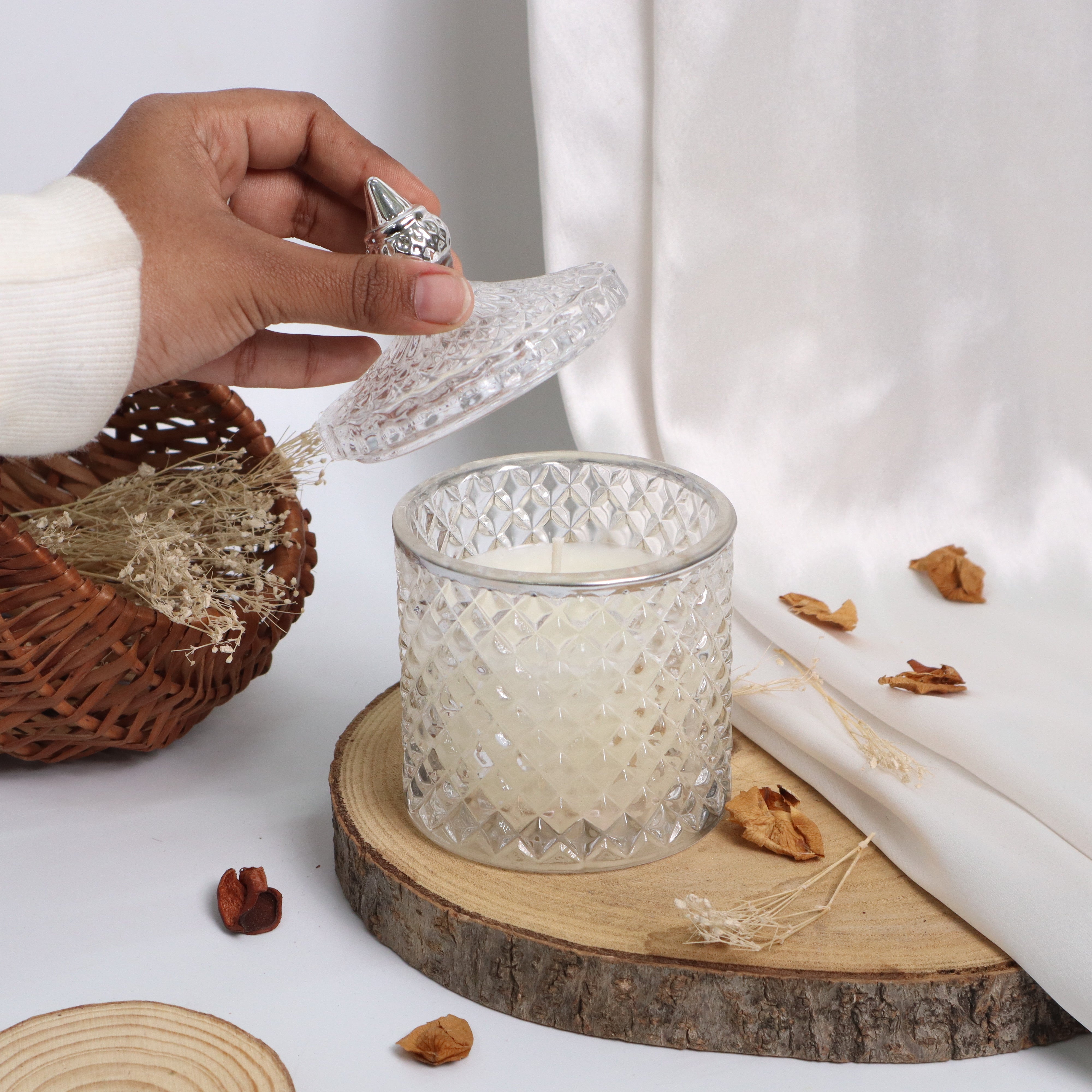 Premium Round Glass Jar Scented Candle - WHITE