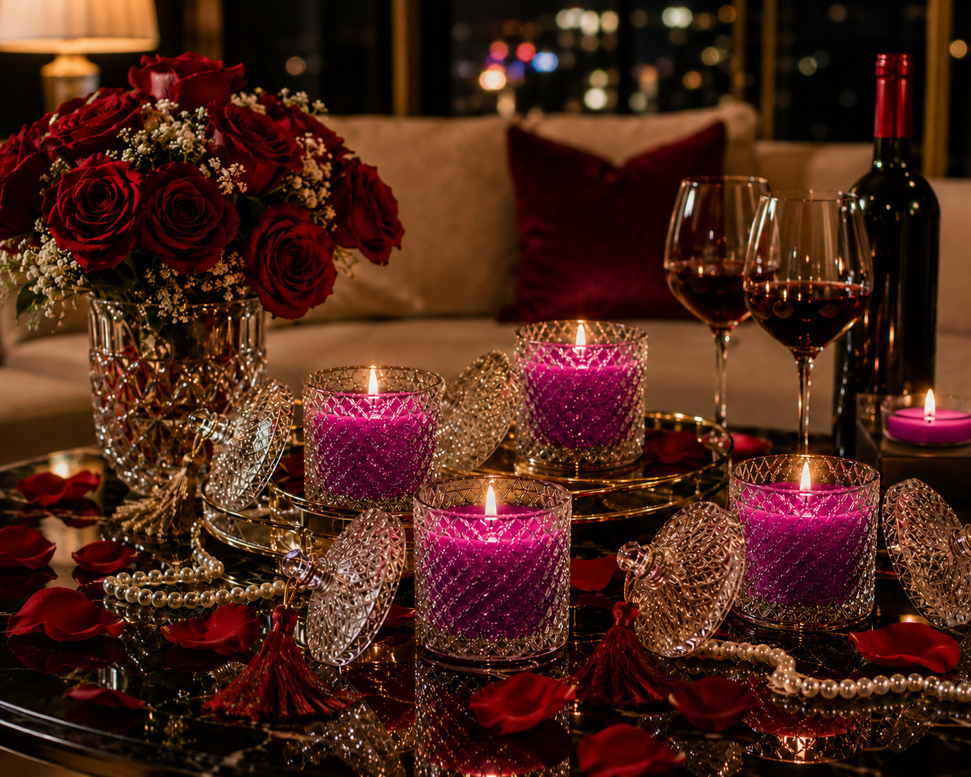 Premium Round Glass Jar Scented Candle - MAGENTA