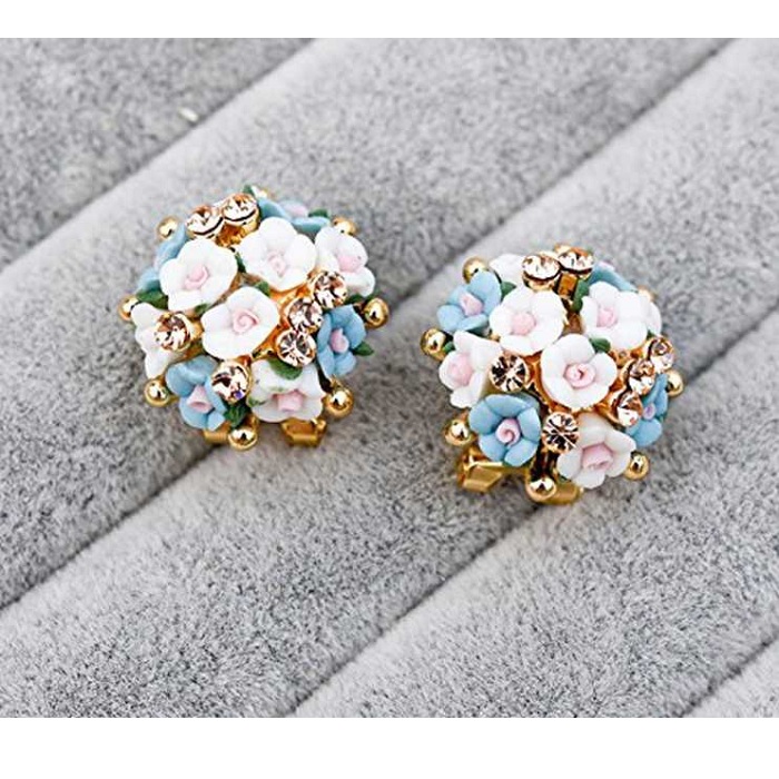 Cubic Zirconia Ceramic Floral Alloy Korean Earrings for Girls