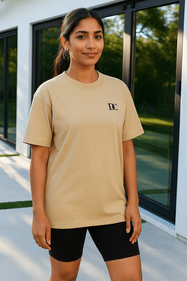 Beige Oversized Tees for Women | Loose Fit Plain Cotton T Shirt