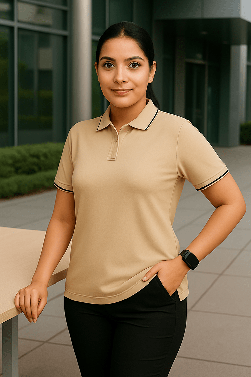 Beige Polo Formal T Shirt for Women | Office Wear T Shirt for Ladies