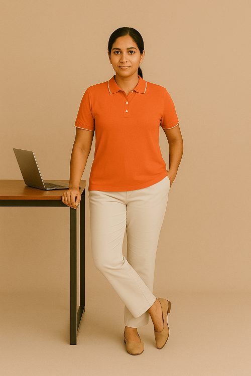 Coral formal polo t shirt for women with collar, ideal for office wear