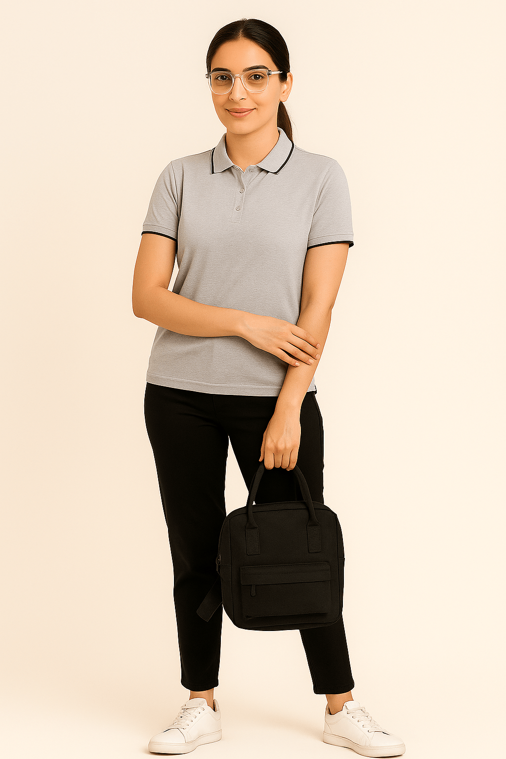 Grey formal polo t shirt for women with collar perfect for office wear