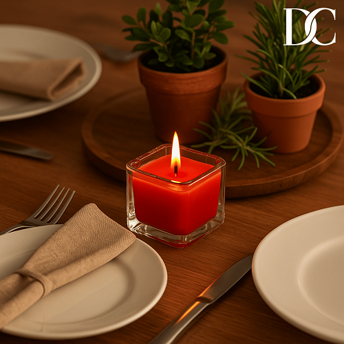 DC Best Scented Candles Transparent Glass Jar and Lid Red