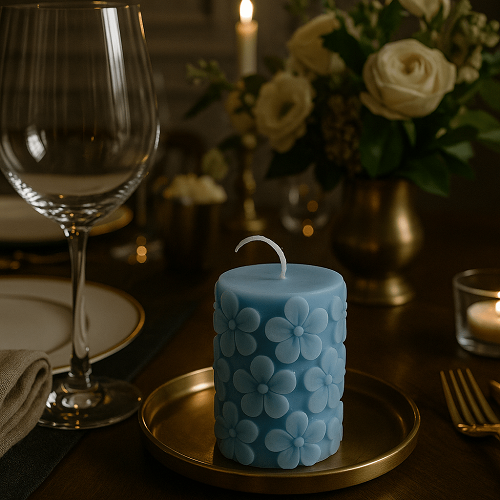 Derben Clove Floral Scented Pillar Candles for Party - BLUE