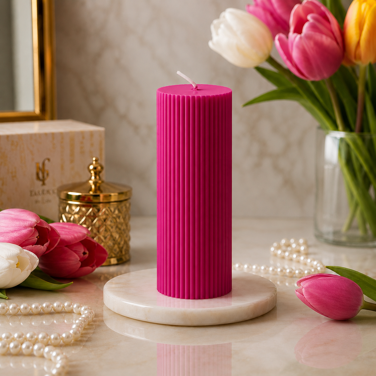 Luxury Spiral Pillar Scented Perfume Candle MAGENTA