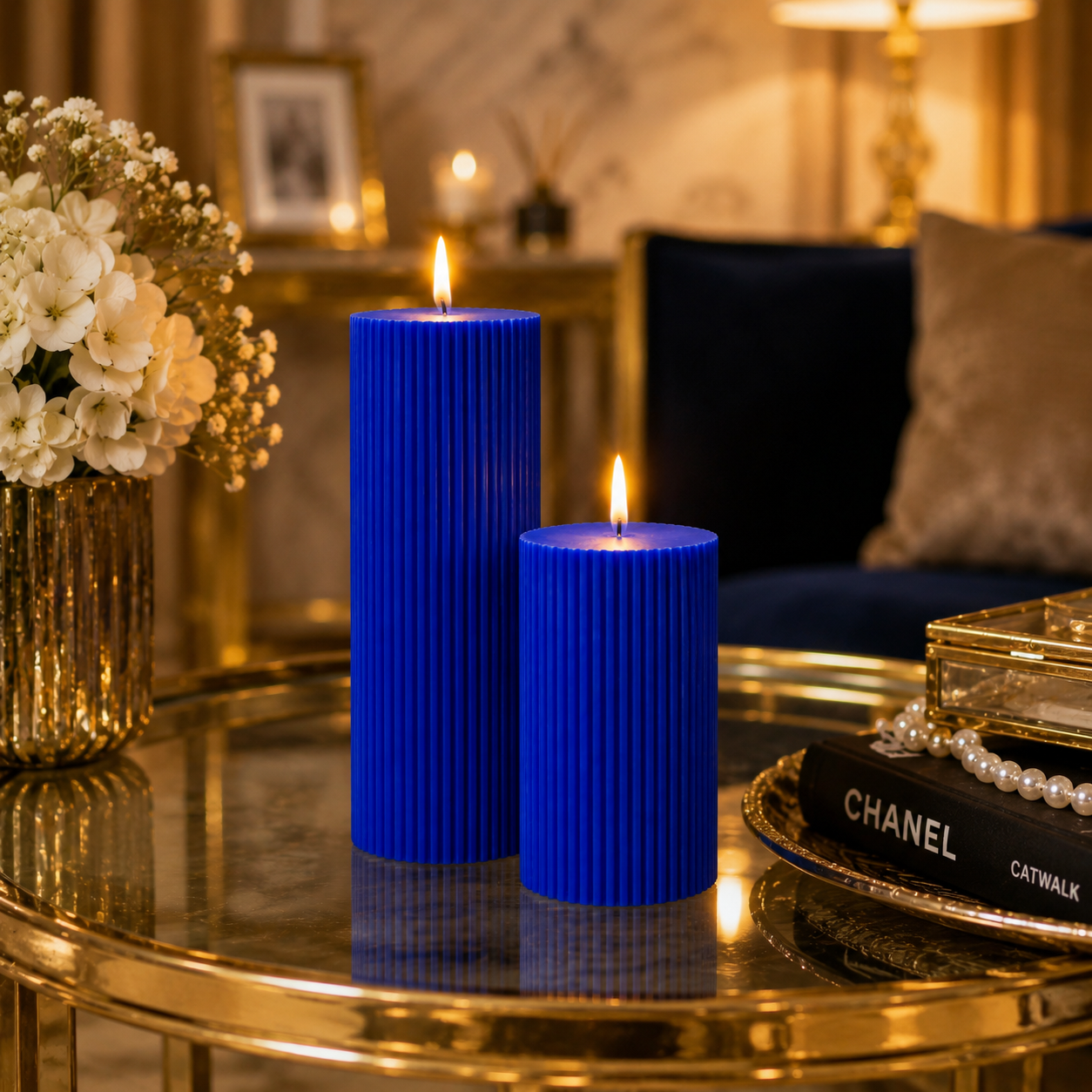 Luxury Spiral Pillar Scented Perfume Candle BLUE