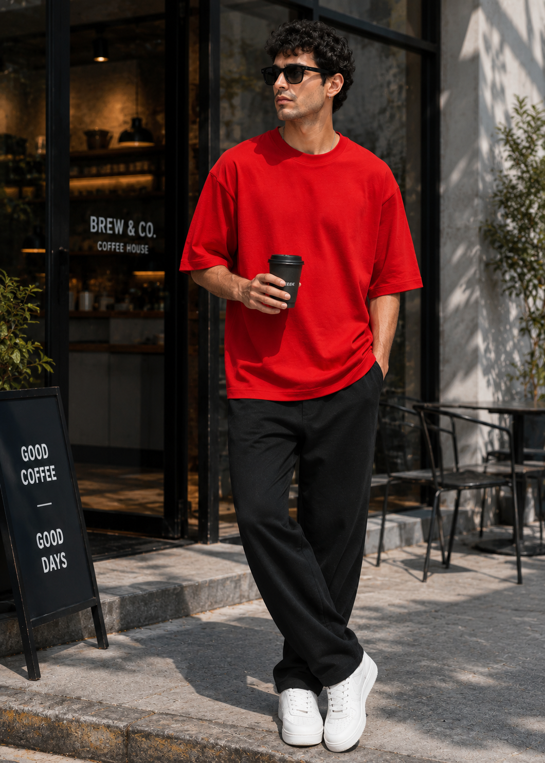 Red off shoulder cotton oversized t shirt men love for gym & casual