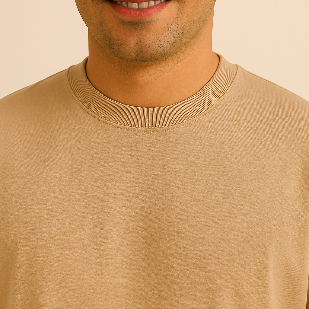 Plain Oversized T Shirt for Men Baggy Cotton Gym Tee Loose Fit - BEIGE