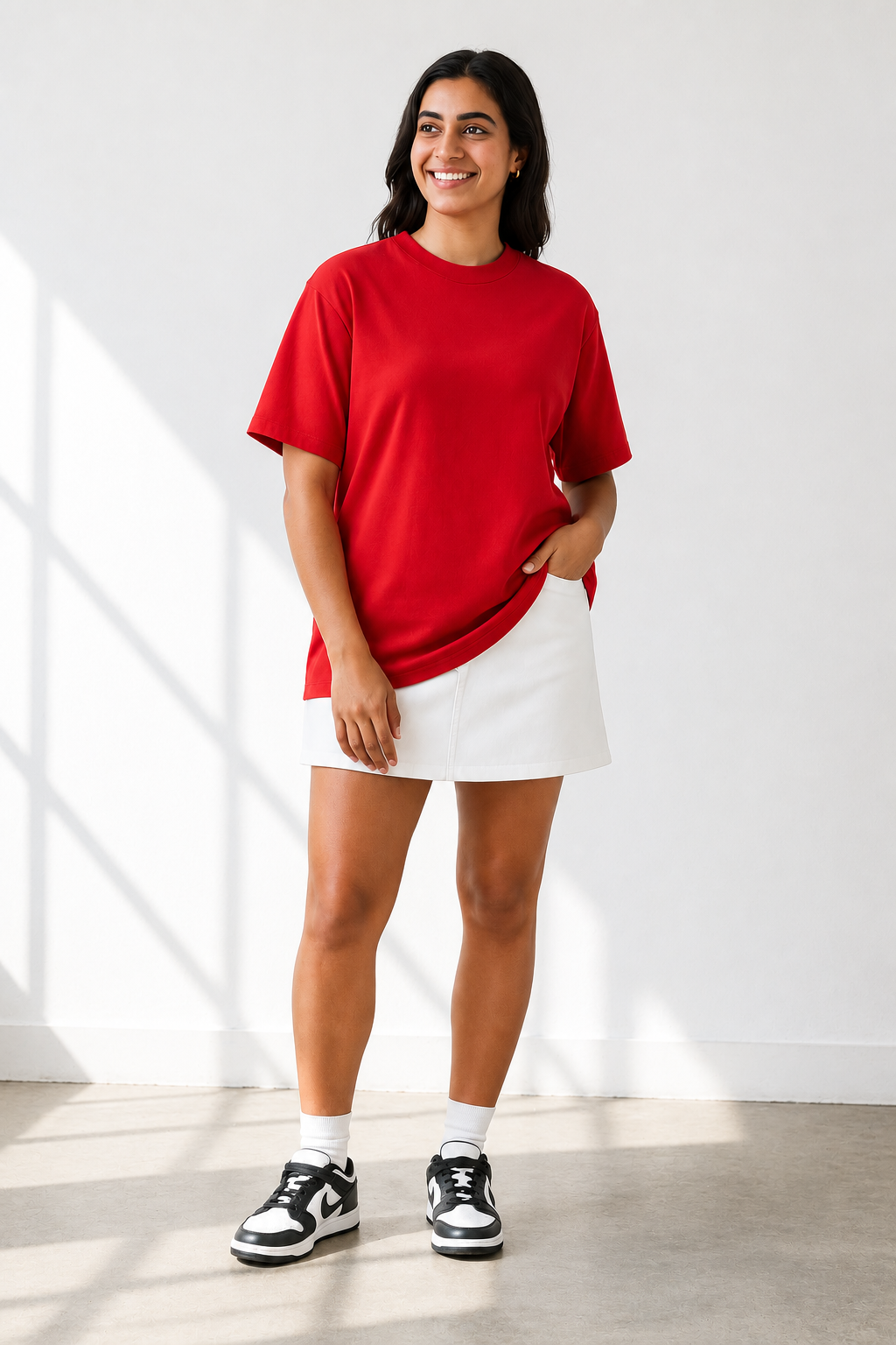 Red Oversized Tees for Women | Loose Baggy Cotton Gym T Shirt