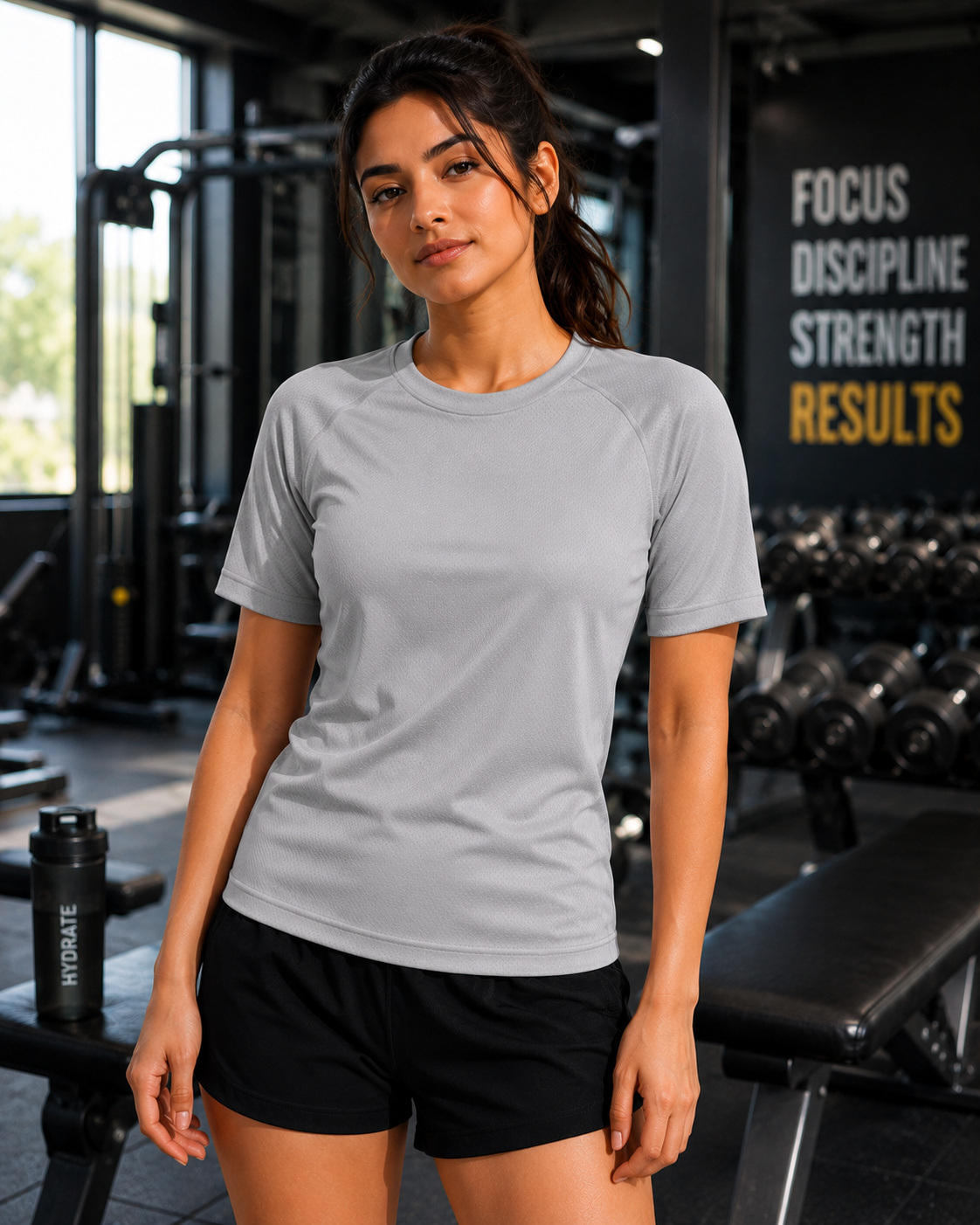 Women's Grey Sports T Shirt | Raglan Sleeve Gym Tee Shirt