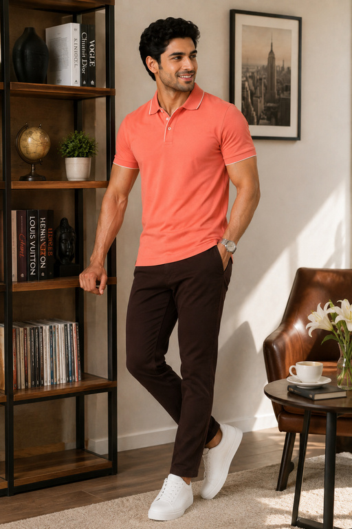 Collar T Shirt Formal for Men Formal T Shirts for Office Use - CORAL