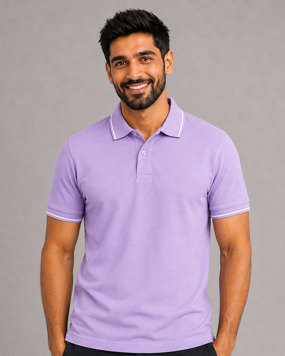 Formal T Shirt Men - Lavender T Shirt Men Polo - Tipping Collar Style