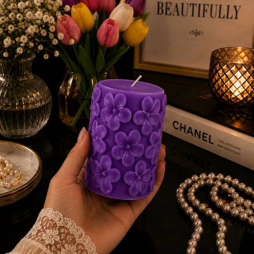 Derben Clove Floral Scented Pillar Candles for Party - PURPLE