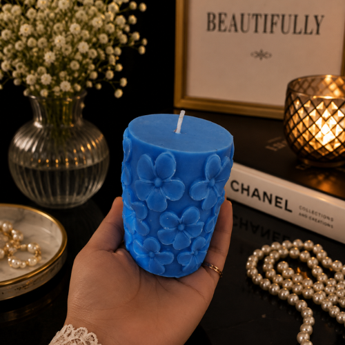Derben Clove Floral Scented Pillar Candles for Party - ROYAL BLUE