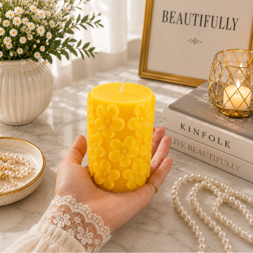 Derben Clove Floral Scented Pillar Candles for Party - YELLOW