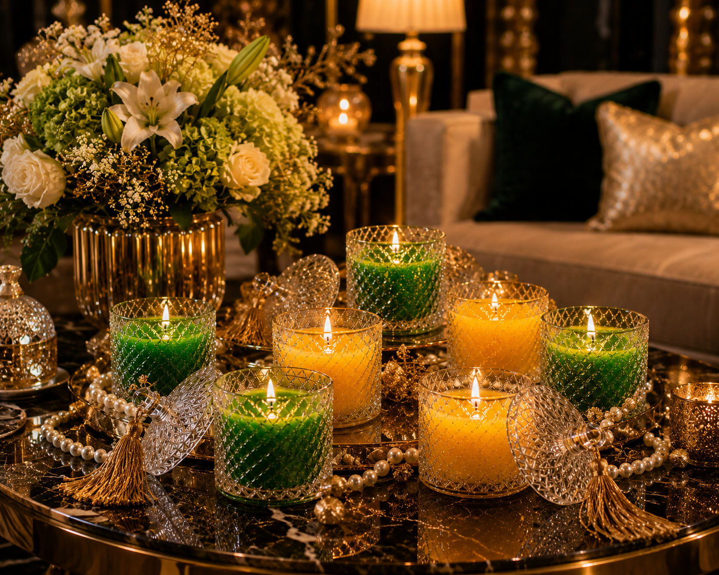Premium Round Glass Jar Scented Candle - YELLOW