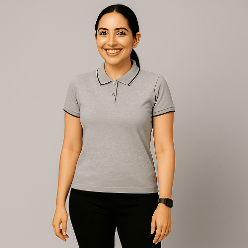 Grey formal polo t shirt for women with collar perfect for office wear