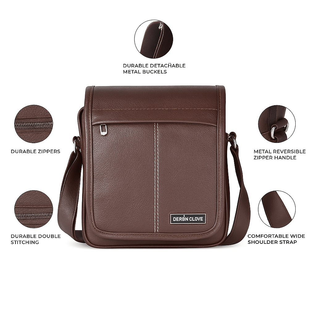Spacious Leather Travel Messenger Side Sling Bag For Men and Women