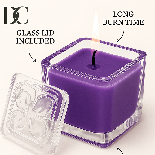 DC Best Scented Candles Transparent Glass Jar and Lid Purple