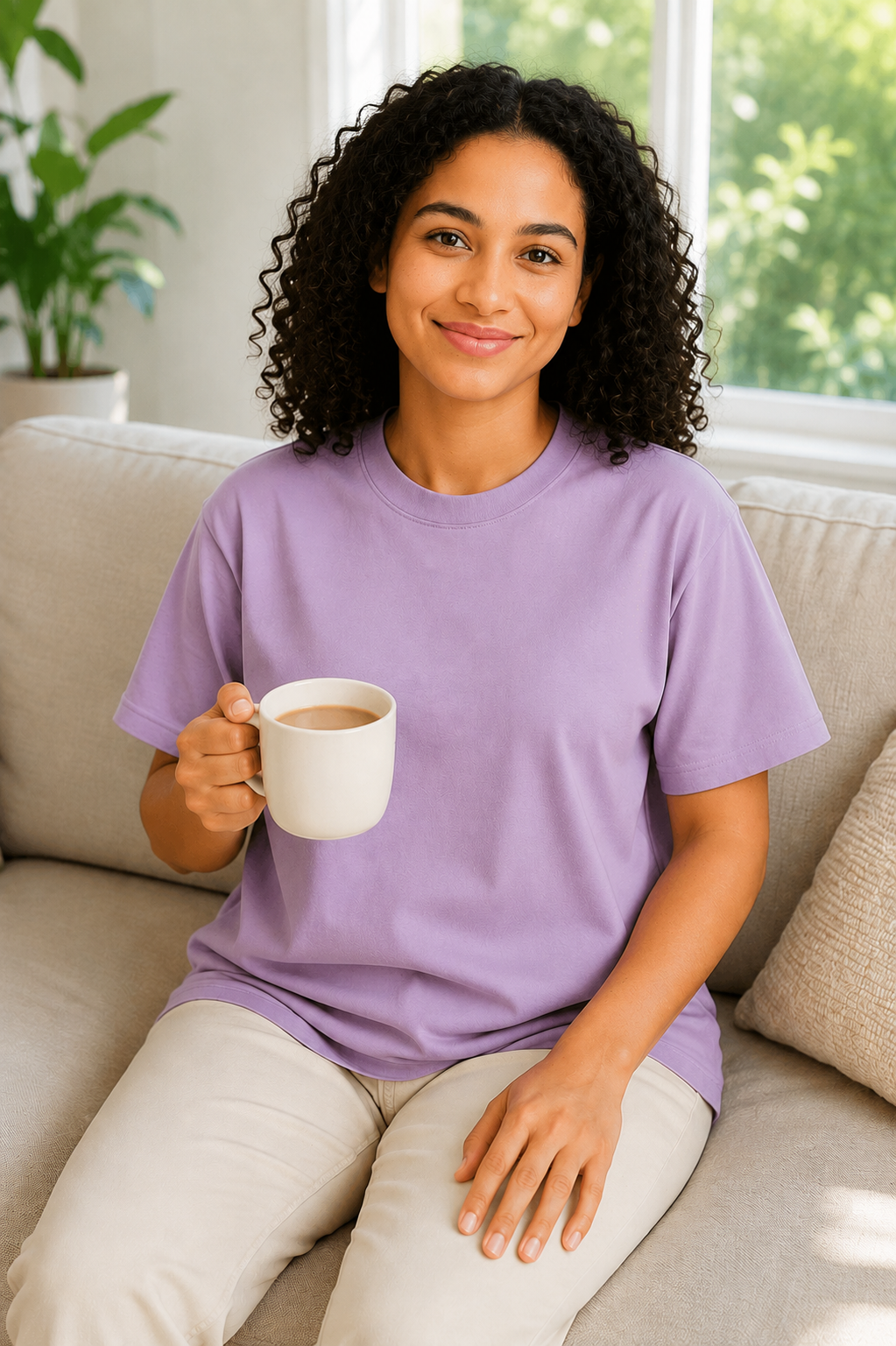 Lavender Cotton Oversized T Shirt Women | Loose Baggy Plain Tees