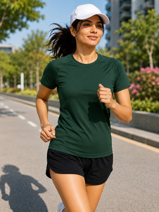 Green Sport T Shirt Women | Gym, Running, Football Tee